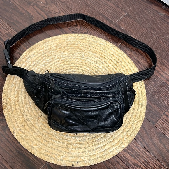 Vintage Y2k Patched Work Leather 5 Zippered Funny Pack - Picture 1 of 15